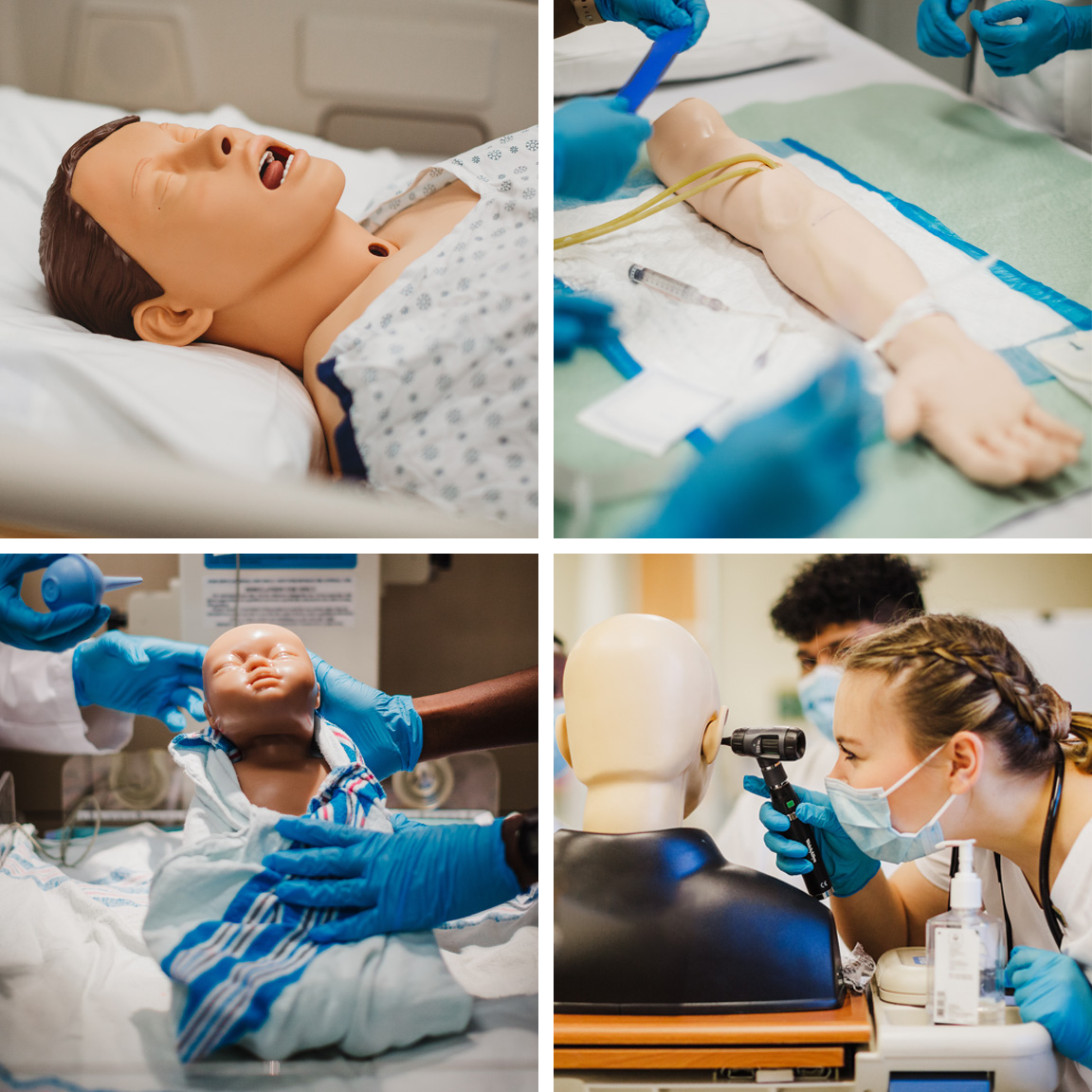 A photo collage of various task trainers and simulation equipment at the CLRC